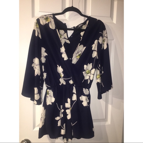 Lulus Pants - Navy Floral 3/4 Sleeve Romper